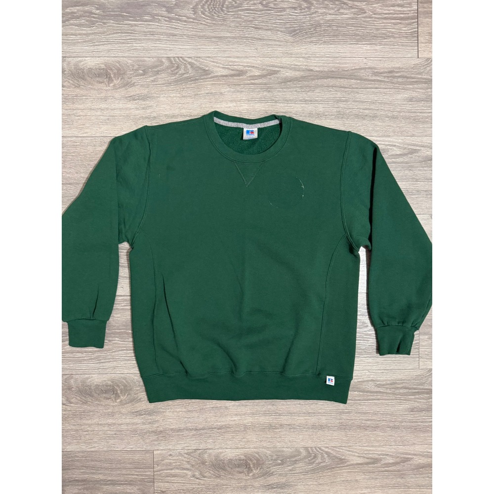 Vintage Y2K Russell Athletic Sweatshirt L Mens Green Crewneck V-Stitch Fleece